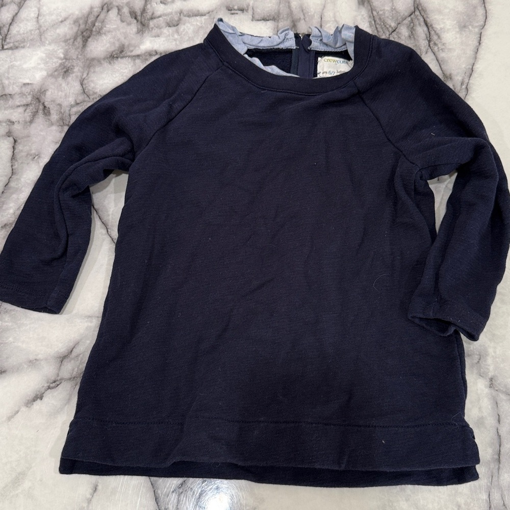 Girls Jcrew Crewcuts Navy ruffle collar 3/4 sleeve sweater sweatshirt Size 6/7